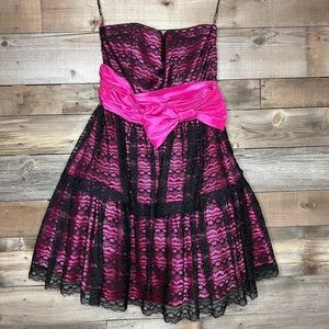 Betsey Johnson magenta Cupcake Dress with black lace size 8